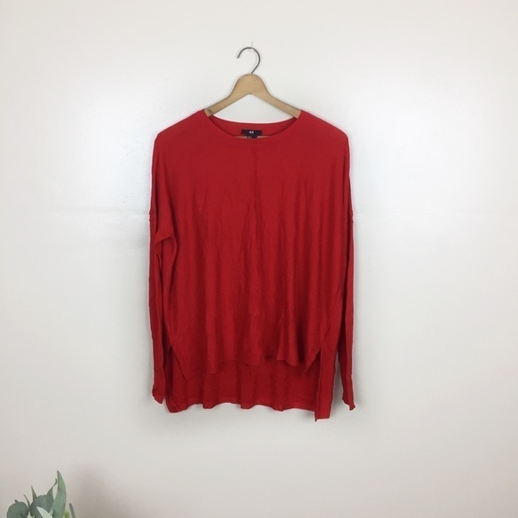 H&M Small Red High Low Light Weight Sweater - Picture 1 of 8